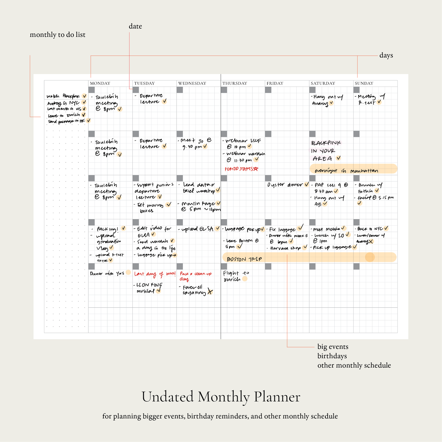 Undated One Year Planner by Keartas Studio in Collaboration with Zhafira Aqyla